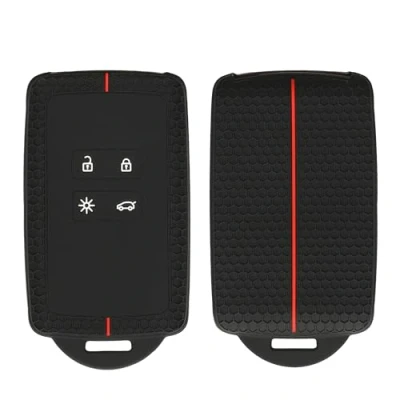 Imagen de kwmobile Carcasa Compatible con Llavero de Renault Llave Coche Smart Key 4 Botones (Solo Keyless Go) Funda para Mando Silicona diseño Panal Negro/Rojo