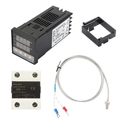 Imagen de Fafeicy Kits de controlador temperatura PID digital, AC110 240V (0 400 ℃) + 25A SSR 1m M6 Termopar tipo K, con pantalla LED