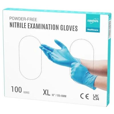 Imagen de EUROPAPA® 100 guantes de nitrilo, caja desechables, examen, sin polvo, látex, no estériles, disposible gloves (XL, azul)