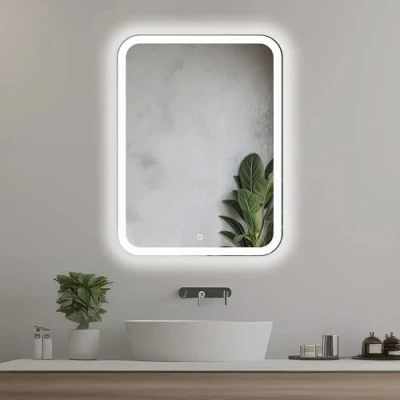 Imagen de Venti 50x70cm Espejo de Baño Vertical con Luces LED, Iluminado Interruptor Táctil, Esquinas Redondeadas, Rectangular LED Luz Frontal en blanco natural.