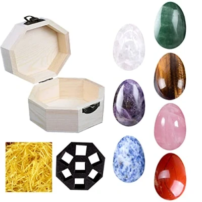 Imagen de WANGCL Juego de Piedras Preciosas con Forma Huevo 7 Chakras, Cristal curativas Cristales curativos Naturales Reiki, para meditación