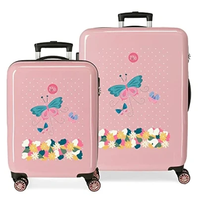 Imagen de Roll Road Precious Flower Juego de maletas Rosa 55/68 cms Rígida ABS Cierre combinación lateral 104L 6 kgs 4 Ruedas dobles Equipaje Mano