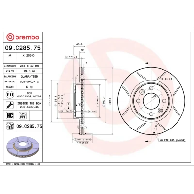 Imagen de BREMBO Disco de freno DACIA: Sandero 2, I, Jogger I MPV, RENAULT: CLIO 4, V Hatchback, 4 Kasten, SMART: Fortwo III Coupé 09.C285.75