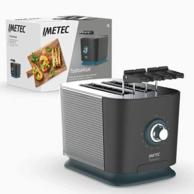 Imagen de Imetec TostaMaxi, Tostadora con 2 ranuras extragrandes y pinzas modulables para tostadas extra rellenas, 10 niveles de tostado, temporizador auto apagado, bandeja migas, 600 W