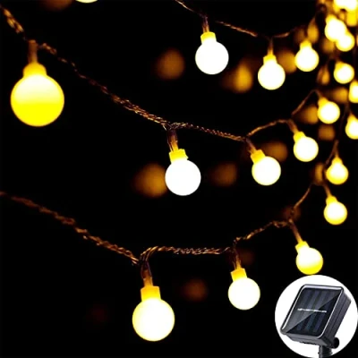 Imagen de Guirnalda de luces solares para exteriores 60 LED 8 m modos impermeable funciona con energía solar iluminación jardín el hogar patio fiesta festival Navidad decoración (blanco cálido)