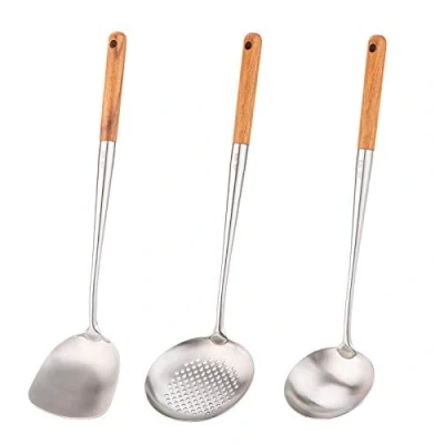 Imagen de Wok espátula y cucharón, Skimmer Cucharón Herramienta Set de 17&quot; para wok, 304 acero inoxidable wok.