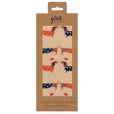 Imagen de Glick papel de seda cuatro hojas, Navidad, estraza Daschund para envolver regalos, artes y manualidades, multicolor