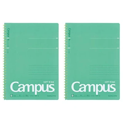Imagen de KOKUYO Campus Cuaderno de anillas suaves, semi B5, B 6 mm, rayado puntos, 34 líneas, 40 hojas, verde, juego 2, importación Japón (SU S111BT G)
