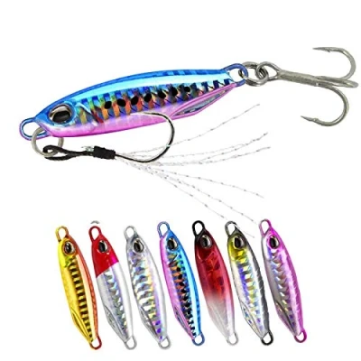 Imagen de 7 Piezas Señuelos De Pesca Metal Jigging Hundimiento Caída Lenta con Ganchos Plumas para Agua Salada Dulce 6cm 32g
