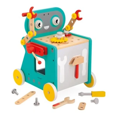 Imagen de JANOD Carrito Robot Brico&#039;Kids Juego de Bricolaje Infantil 38 Accesorios + 3 Herramientas Imitación Desarrolla la Motricidad Fina A Partir 18 Meses, J06456