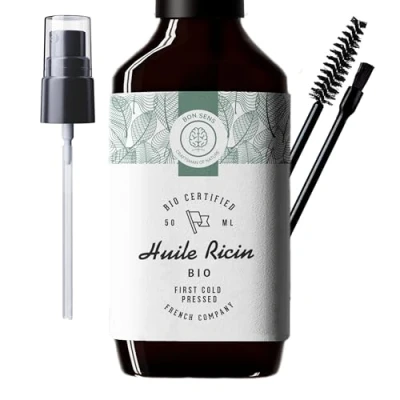 Imagen de 50ml Aceite de Ricino Orgánico, Prensado en Frío, Puro Estimula y fortalece el crecimiento del cabello, barba, pestañas, uñas, cutículas piel Botella vidrio, pincel brocha