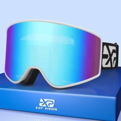 Imagen de EXP VISION Juego de gafas esquí para padres e hijos, antivaho, 100% protección UV, OTG, snowboard hombres, mujeres, jóvenes y niños (gafas adultos, azul)