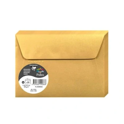 Imagen de Clairefontaine 50086C Un paquet de 20 enveloppes Pollen auto adhésives 11,4x16,2 cm 120g, Or