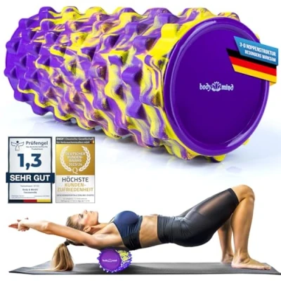Imagen de Fascia Roller Rodillo de Masaje Fitness Terapia Deportiva; entrenamiento espalda, piernas, pantorrillas y otros grupos musculares (Amarillo Morado)