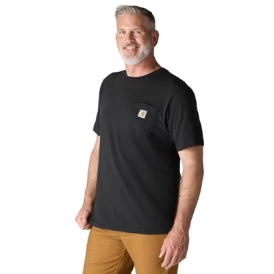 Imagen de Carhartt, Hombre, K87 Camiseta De Manga Corta Con Bolsillo, Ajuste Ligeramente Holgado, Tejido Grueso, Negro, L