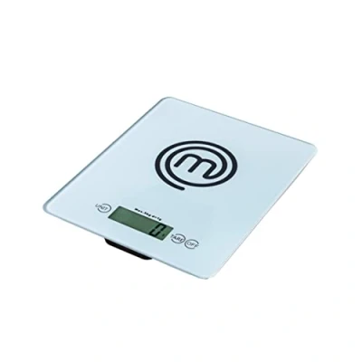 Imagen de MasterChef Bascula de Cocina Digital, Balanza/Peso para la Alimentos y Pastelería, Onzas Gramos (Capacidad 5 kg), Vidrio Templado, Función Tara Auto Apagado, Plato