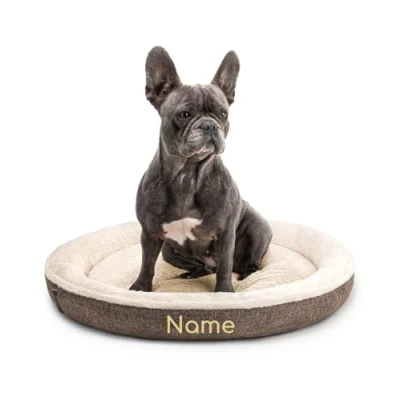 Imagen de lionto Cama Redonda para Perros cojín sofá con Forma de Donut, 65 cm Ø Marrón (con Nombre Impreso)