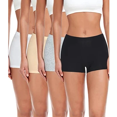 Imagen de wirarpa Bragas Pantalónes Cortos Mujer Culotte Shorts Braguitas Boxer Algodon con Entrepierna Algodón Pack de 4 Negro/Gris/Blanco/Beige Talla M