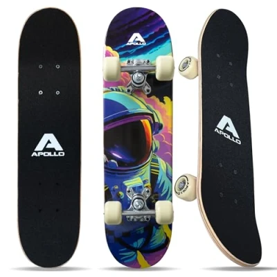 Imagen de Apollo Skateboard Niño, Monopatín Niño con Cojinetes ABEC 3 y Ejes de Aluminio, Skate Completo Diseños Geniales, Monopatines para Niños a Partir Años