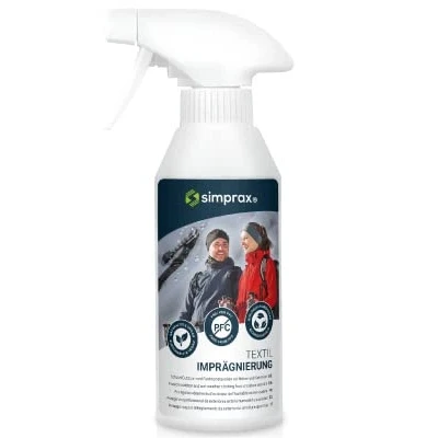 Imagen de SIMPRAX® Spray Impermeabilizante para Ropa técnica y Tejidos 250ml Textiles funcionales de Exterior como Gore Tex, Sympatex Softshell