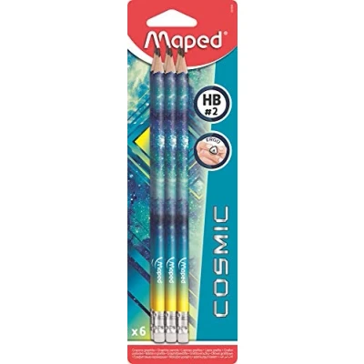 Imagen de Maped lápices de papel madera con borrador Forma ergonómica 6 color aleatorio HB #2 Black&#039;Peps Tatoo Cosmic Teens