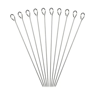 Imagen de Relaxdays Juego Pinchos Barbacoa Largos, Acero Inoxidable, 30 cm, 10 Unidades, Plateado