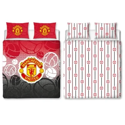 Imagen de Manchester United FC Character World Juego de Funda edredón Oficial para Cama Doble, diseño Escudo fútbol 2 Caras, Color Rojo, Producto Oficial, Incluye Fundas Almohada a