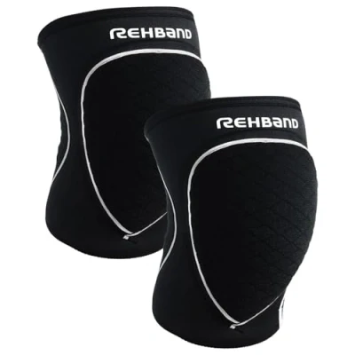 Imagen de Rehband rodilleras para voleibol, balonmano y deportes de interior, neopreno cómodas ajustadas, mujeres hombres, Color:Negro 1 Par, Talla:L