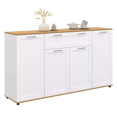 Imagen de VITO Aparador de 140 cm con 4 puertas y 1 cajón, blanco madera