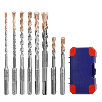 Imagen de WORKPRO 8 Piezas Juego de Brocas SDS Plus, Taladro SDS, Caja Transporte，Brocas Ø 5/6/7/8/10/12 mm para Ladrillos, Hormigón, Piedras y Cemento