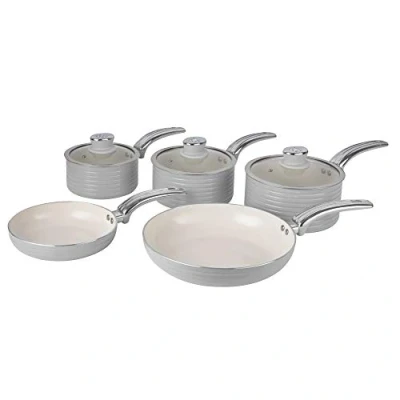Imagen de Swan SWPS5020GRN Batería de Cocina Antiadherente, Cerámica, Incucción, 2 Sartenes 20/28 cm, 3 Cacerolas 16/18/20 Gris, Metal, 31.50 x 48.00 15.00 5 Set