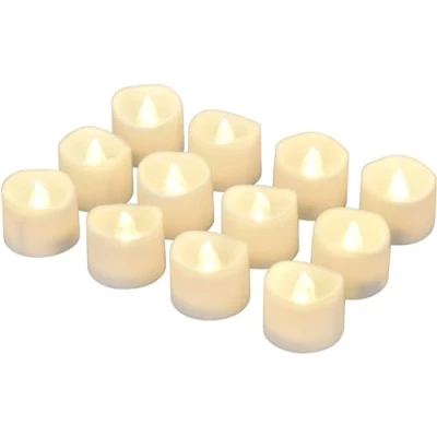 Imagen de Willingood Velas de té LED, 12 unidades, sin llama, con función temporizador y modo automático: 6 horas encendidas 18 apagadas; luz cálida, 3,2 x 3,6 cm