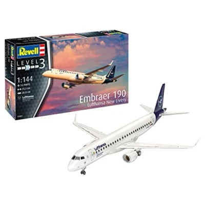 Imagen de Revell Embraer 190 Lufthansa New Livery, Escala 1:144 Other License Aeronaves Kit de Modelos plástico, Multicolor, 1/144 03883 3883