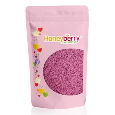 Imagen de HONEYBERRY INCLUSIONS Chispas de azúcar morada 200 g, gránulos fideos comestibles primera calidad para hornear, decoraciones cupcakes y pasteles, helados, postres glaseados