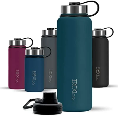 Imagen de 720DGREE Botella Agua Termo Acero Inoxidable “noLimit“ 950ml Sin BPA Free, Antigoteo y Prueba de Fugas Frasco térmico, Cantimplora Aislada Bebida Caliente Frío con Gas +Cubierta Deporte Gratis