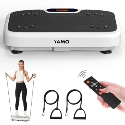 Imagen de YAMO Plataforma Vibratoria 5 Programas + 99 Niveles de Vibración Muscular para Hacer Ejercicio en Casa con Mando a Distancia y Bandas Elásticas