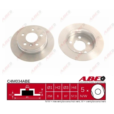 Imagen de ABE C4M034ABE Disco de freno Eje trasero 258 8,0 5 112 macizo revestido MERCEDES BENZ: Clase B, A, NISSAN: Navara Pick up