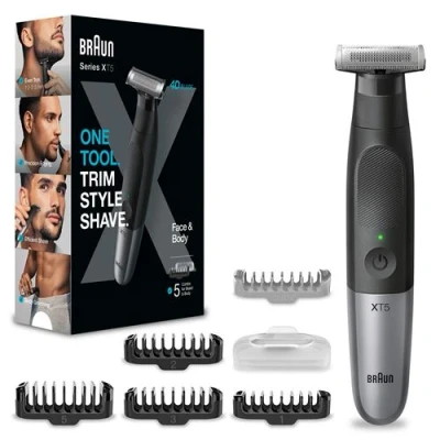 Imagen de Barbero Braun Series X XT5100, Recortadora de Barba, Afeitadora para cuerpo, Peines bidireccionales