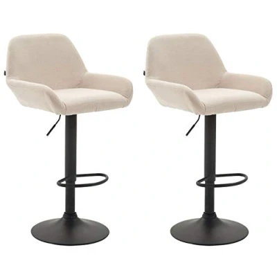 Imagen de CLP Set De 2 Taburetes Braga Tapizado En Tela, Regulables Altura &amp; Giratorios I Sillas Altas Con Respaldo Reposabrazos, Color:Crema, Color del marco:negro