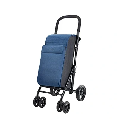 Imagen de Carlett Carro de la Compra, Carrito Plegable para Supermercado, con 4 Ruedas Resistentes a Lluvia y una Gran Capacidad 25kg, Bolsa Principal 36L, Térmica 7,5L Bolsillo Posterior Color Azul