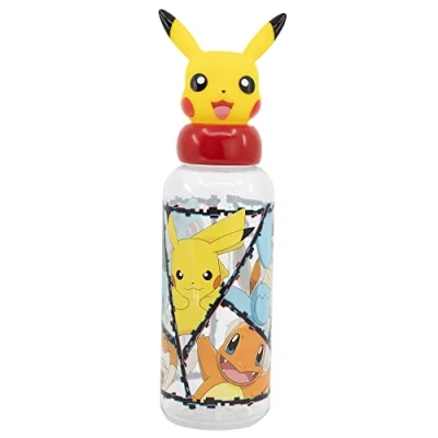 Imagen de Botella de agua reutilizable para niños y niñas plástico con diseño infantil tapón figurita 3D capacidad 560 ml Pokemon