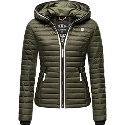 Imagen de Navahoo Kimuk Prc Chaqueta de entretiempo para mujer, ligera, acolchada, corta, con capucha, verde oliva, S