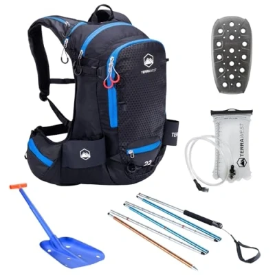 Imagen de TerraWest Kit Core Avalanche, mochila de esquí que incluye protector trasero extraíble y recreo, bolsa hidratación, pala Plus, sonda bloqueo rápido 240 cm, fondo, snowboard