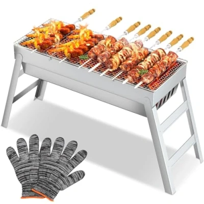 Imagen de CIRULLI barbacoa portátil de carbón vegetal acero inoxidable, compacta, plegable para camping, jardín y balcón, al aire libre, camping (44 x 20 36 cm)