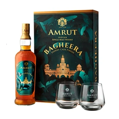 Imagen de Amrut BAGHEERA Indian Single Malt Whisky Sherry Cask Finish 46% Vol. 0,7l in Giftbox with 2 glasses
