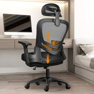 Imagen de LIMBALAY Silla de Oficina Ergonómica con Soporte Lumbar, Función Basculante, Reposacabezas Ajustable, Reposabrazos y Altura Ajustables, Asiento Malla Transpirable, Giratoria para Ordenador