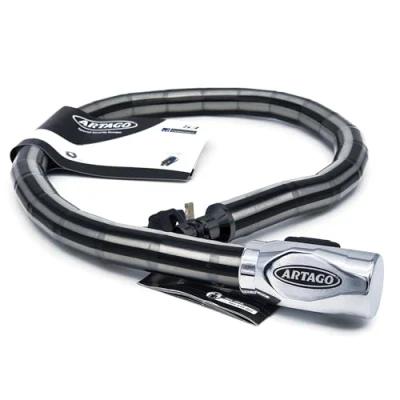 Imagen de Artago 5310 Pitón Antirrobo Moto Alta Gama, Cerradura Seguridad DISC TECH ART+, Cierre Blindado Giratorio, Tapa Anti Polvo, Candado Articulado Cadena para Moto, Scooter, Bici, 100 cm