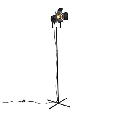 Imagen de Qazqa Lámpara de pie industrial negra orientable MOVIE Acero inoxidable Alargada Adecuado para LED Max. 1 x 60 Watt