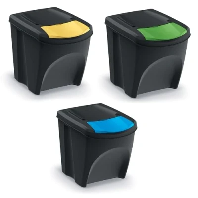 Imagen de Set 3 cubos de basura KEDEN SORTIBOX 100% plástico reciclado, negro, 75L