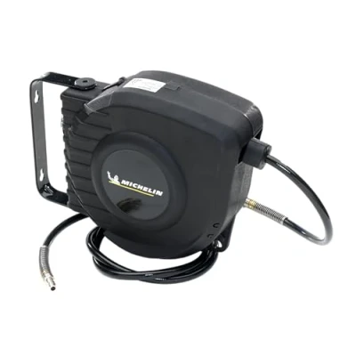Imagen de MICHELIN Carrete Automático para Manguera, Manguera de PVC 9m con conexión universal, diámetro exterior 12mm y interior 8mm, Soporte pared giratorio a 180